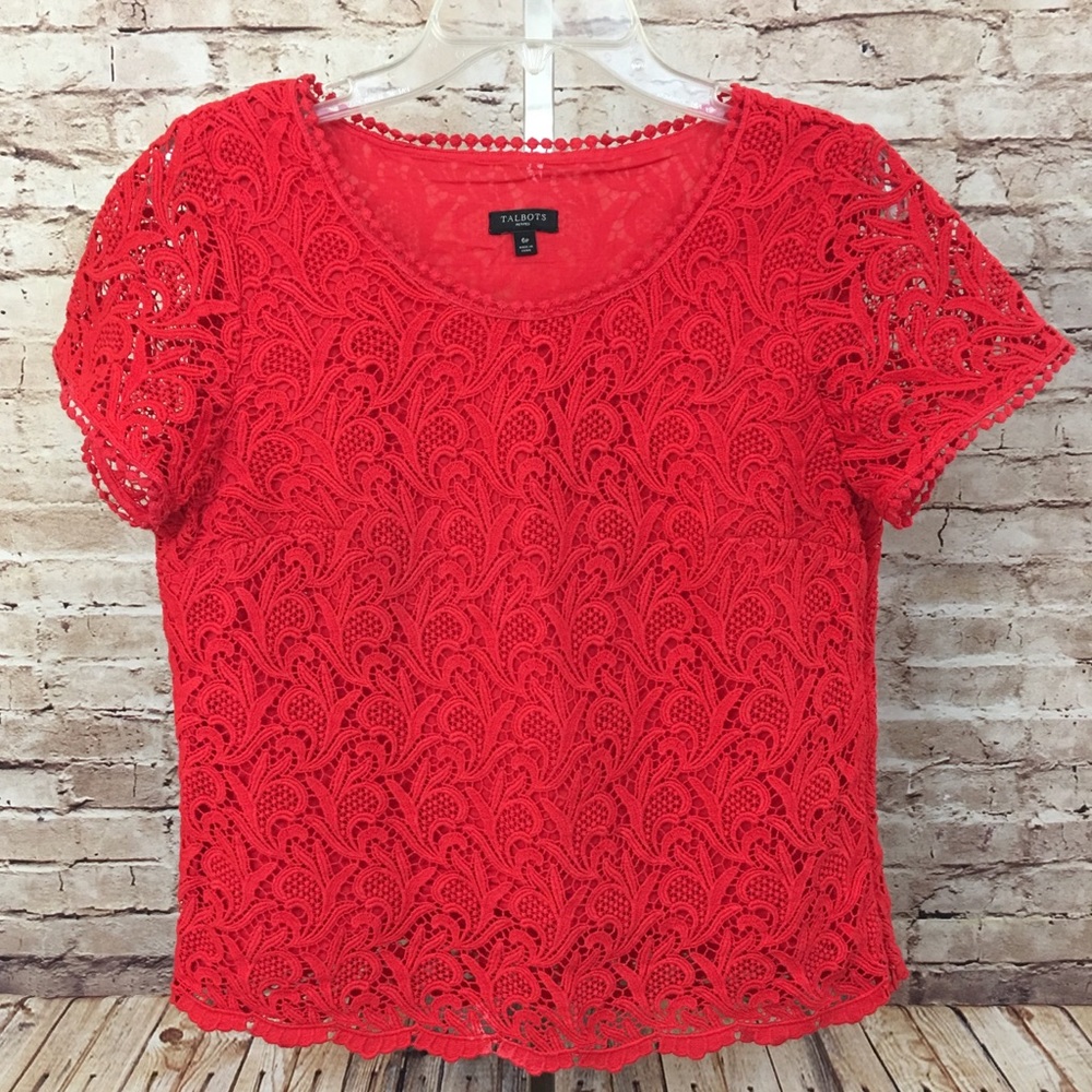 💥4/$20💥Talbots  Lace Top Fringe Ball Sleeves.